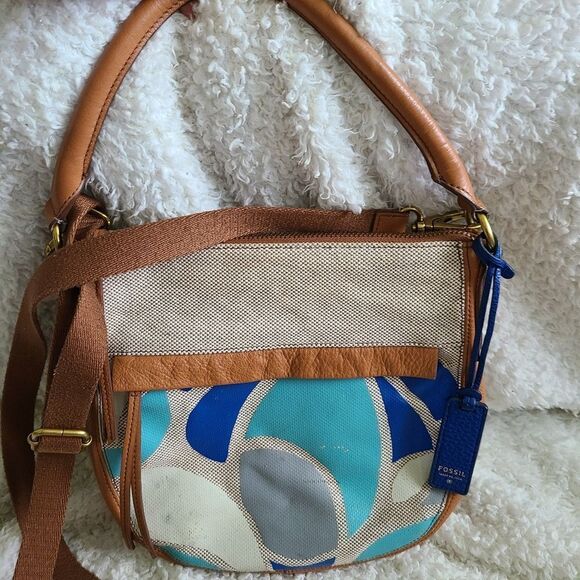 Fossil Geometric Print Canvas &‎ Leather Crossbody - Picture 1 of 9
